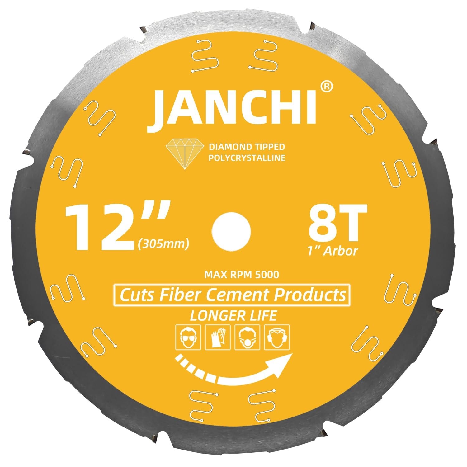 12Inch 8T PCD Tip Hardie Fiber Cement Saw Blade with 1Inch DMK Arbor