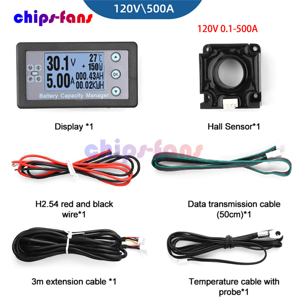DC8120V Digital Voltmeter Ammeter Battery Capacity Indicator Hall