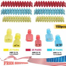 150Pcs 10-22 Gauge Male Female Insulated Wire Terminal Spade Crimp Connector Set
