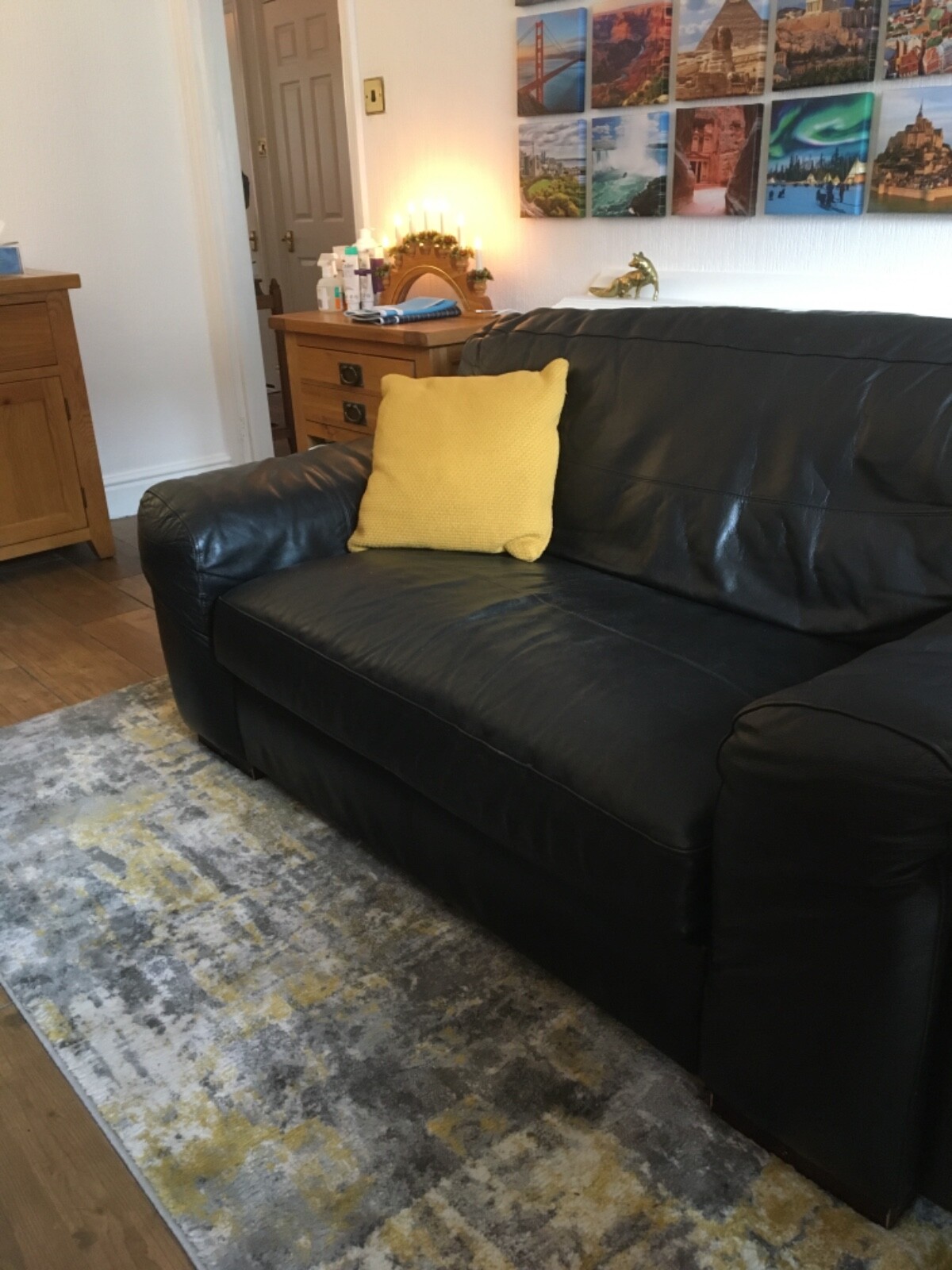Black leather sofa 2 seater eBay