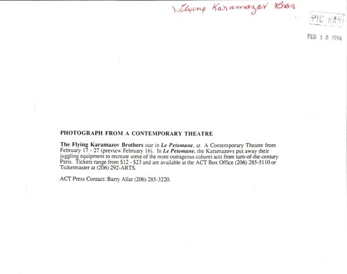 GA225 1994 Foto Original LOS HERMANOS VOLADORES KARAMAZOV ACTÚAN en LE PETOMANE - Imagen 2 de 2