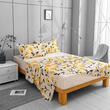 DaDa Bedding Yellow Fleur Orange Floral Daffodil Fitted & Flat Bed Sheets Set