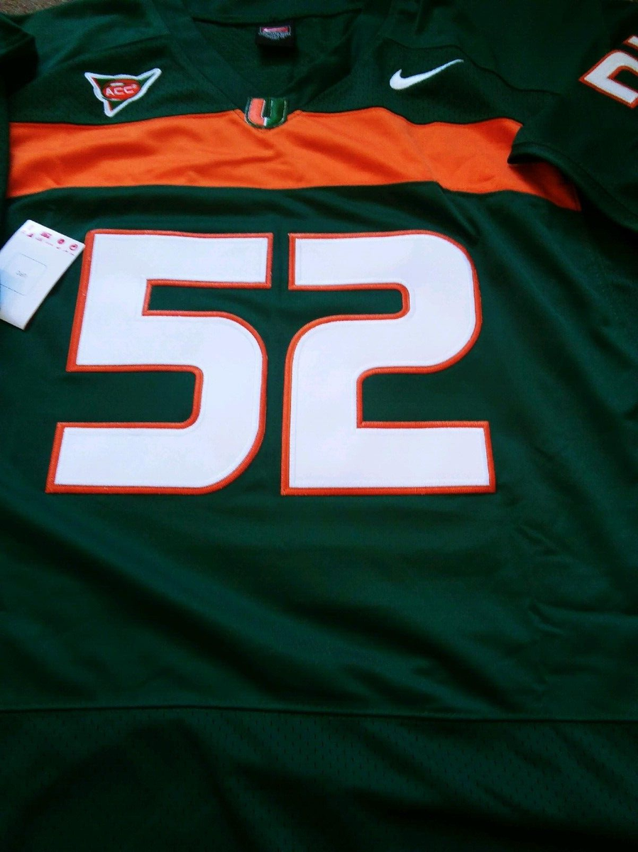 RAY LEWIS MIAMI HURRICANES #52 College GREEN Throwback SEWN Jersey