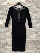 Red Valentino Dress Sz M Black Merino Wool Classic Lace And Bow Back Zipper 