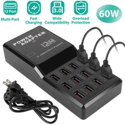 Multi 12 Port USB Charging Station Hub 60W Desktop USB Hub Multiple USB Charger