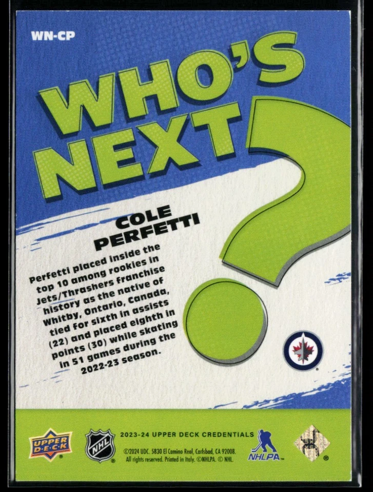 2023-24 Upper Deck Credentials Who's Next #WN-CP Cole Perfetti - Image 2 of 2