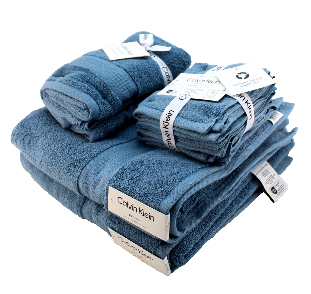 New CALVIN KLEIN HOME Set of 8 Dusty Blue 100% Premium Cotton Bath ...