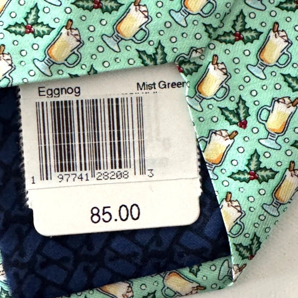 Corbata de cuello verde niebla ponche de huevo Vineyard Vines para hombre vacaciones de Navidad acebo fiesta divertida Foto 4 de 4