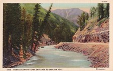 Hoback Canyon East Entrance Jackson Hole 1302 Postcard linen circa 1938 Wyoming 