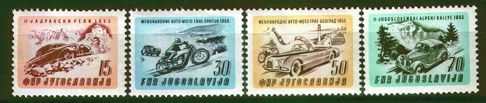 724 - Yugoslavia 1953 - Carreras de automóviles y motocicletas - Juego MNH Foto 2 de 2