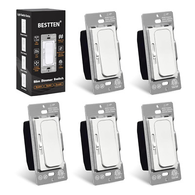 5 Pack Super Slim Quiet Dimmer Light Switch, Smooth Slide Dimmer Switch, Single