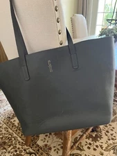 Mark and Graham Everyday  Black Leather Large Tote Carryall Bag . has monogram 