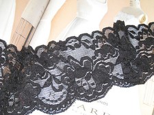 6 yards 3 1/4" width black scroll stretch lace trim for your fashion design