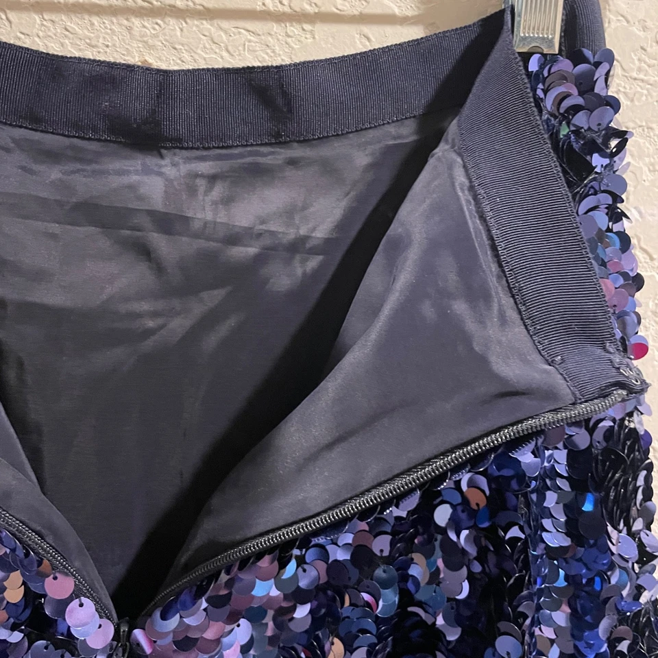 Saia Midi Feminina J.Crew Collection Lantejoulas Azul Tamanho 2 Estilo G9687 Forrada - Imagem 4 de 4