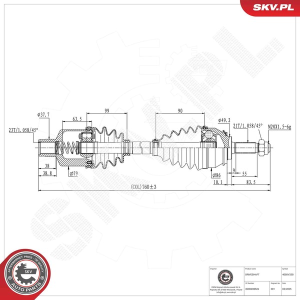 Esen SKV Antriebswelle Gelenkwelle FüR Dacia Sandero Logan MCV Ks_ Ls_ Renault-image