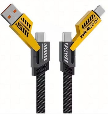 4Ft 65W 4 in 1 Multi Charging Cable Flat Braided USB C Charge Cord Data Transfer