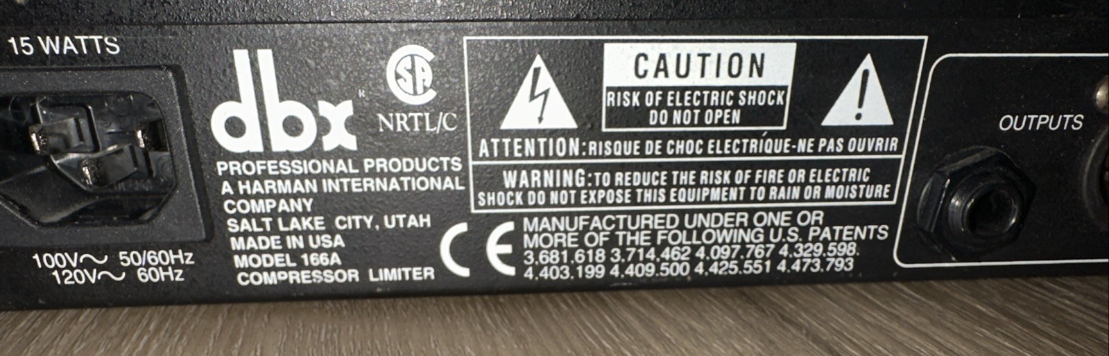 DBX 166A 2 Channel Compressor & Limiter Dynamic Range Rack Processor