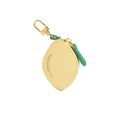 Lemon Shaped Coin Purse with Keychain, Mini Wallet, Yellow and Green, Cute 