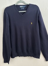 Polo Ralph Lauren Navy Blue 100 Pima Cotton Long Sleeve V Neck Sweater Size XL