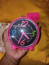 Vtg Small Round Spartus Shelf Table Quartz Clock HTF Made In USA Working Neon 