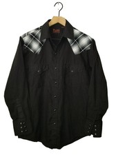 Ely Plains Western Wear Shirt BLACK  Gray Yoke Pearl Snap Rockabilly Vtg SM