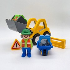 PLAYMOBIL 1.2.3 Junior Baustelle mit Bagger Bauarbeiter Schubkarre Warnschild