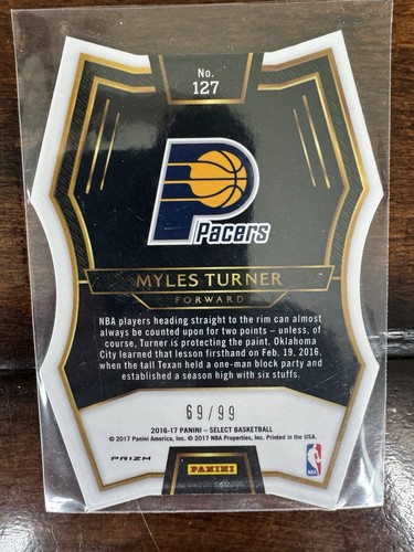 2017-18 Select Premier Purple Prizm #117 Myles Turner /99 Die Cut - Picture 2 of 2