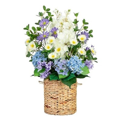 Nearly Natural 31'' Artificial Mixed Flower & Hydrangea in Hyacinth Weave Basket