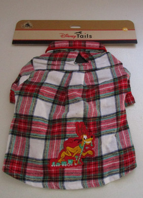 New Disney World Tails Plaid Pluto Dog Shirt Christmas XS Chest 14-16 Neck 7 8
