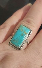 New Sterling Silver  Kingman Turquoise Rectangle Adjustable Ring