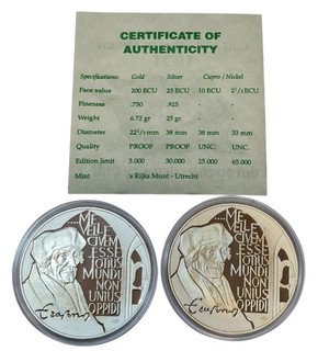 NETHERLANDS NIEDERLANDE 2 x 25 ECU 1991 ERASMUS ROTTERDAM 50 GRAMM 925 SILBER PP