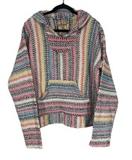Baja Joe Multicolor Striped Hoodie Pullover Men  s Large Mexican Beach Sweater