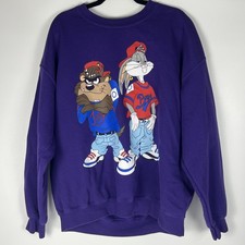 Looney Tunes Purple Fleece Graphic Pullover Sweatshirt Bugs Bunny Taz Men's XL