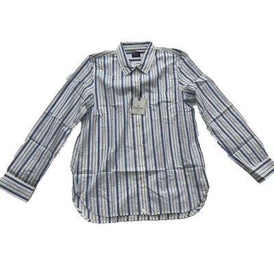 UNTUCKit Pinot Perse Button Down Shirt Long Sleeve Striped Blue White SZ 4 NEW