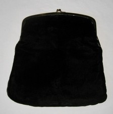 Vintage Black Velvet Clutch Purse Kiss Lock Evening Bag Classic Formal Handbag