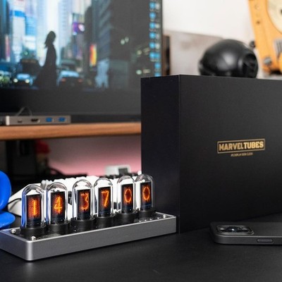 Nixie-Röhren-Uhr mit 6 IPS-LCD-Ziffern, WLAN-Synchronisation, neu und OVP
