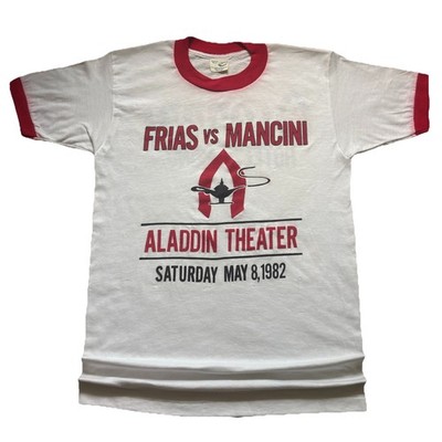Vintage 1982 Frias vs Mancini Boxing Ringer T Shirt Aladdin Theater Las Vegas M
