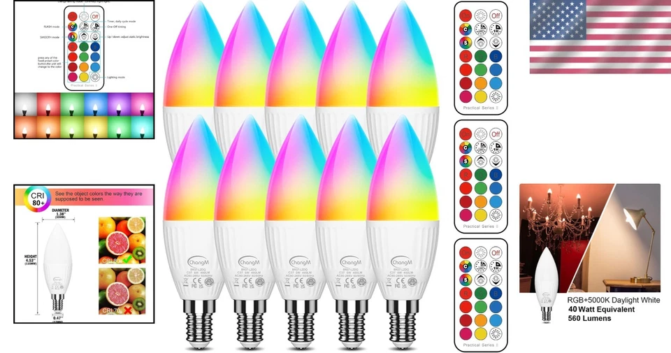 RGB Candelabra Bulb with Remote Control, 12 Colors - Image 2 of 4