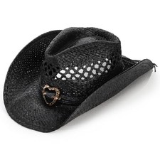 Straw Cowboy Hat, Western Style Summer Coastal Cowgirl Hat with Heart Band,