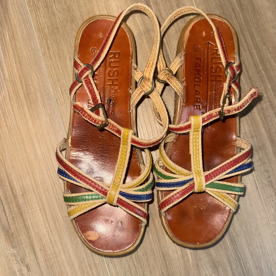 Винтажные Редкие Сандалии RUSH FAMOLARE Женские Кожаные Ремни Пряжка Сделано в Италии 6 M - Изображение 2 из 4