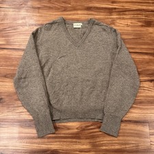 Vintage L.L.Bean Sweater Mens Medium Brown Lambswool V Neck Knit Made Scotland