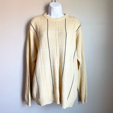 VINTAGE Bill Blass Yellow Grid Pattern Cable Knit Crew Grandpa Sweater Size L