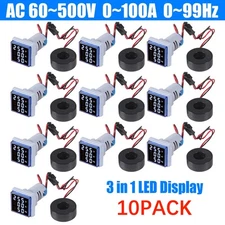 10pcs AC 60-500V 0-100A 22mm 3 in 1 Voltmeter Ammeter LED Digital Volt/AMP Meter