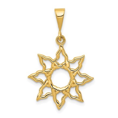 14k Yellow Gold Sunburst Pendant Openwork Sun Charm Boho Celestial Jewelry