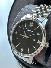 Bulova Women's Quartz Diamond Accent Marks Calendar Silver Watch 32MM 96P226