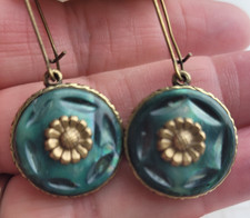 Vintage Grandmother's Buttons Pierced Earrings Green Dyed Lady Washington Button