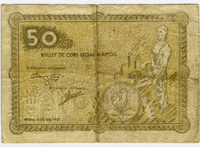 # SPAIN CIVIL WAR 1937 • RIPOLL 50 CENT MUNICIPAL ☆ GUERRA CIVIL ESPAÑOLA ☆D1649