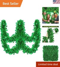 33FT St.Patrick's Day Tinsel Garland Shamrock Clover Green Metallic Tinsel Ga...