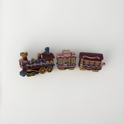 3 Pc. Train Figurine Pink Blue Mauve Gold By Promo Accents By Val
