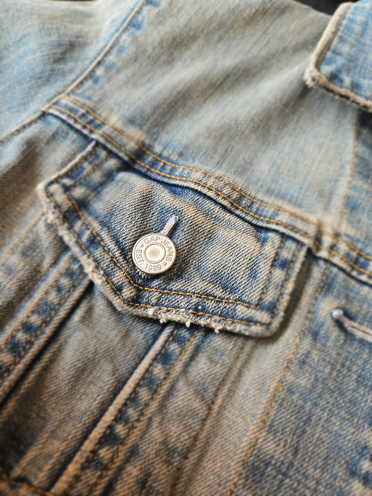 Gap Stretch Denim Jacket Blue Button Collared Poc… - image 3
